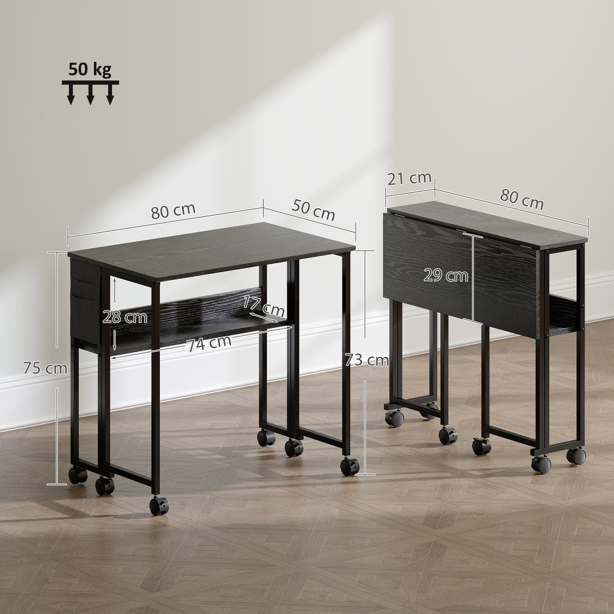 easycomfort easycomfort scrivania pieghevole salvaspazio a ribalta con scaffale tasca portaoggetti e ruote nero