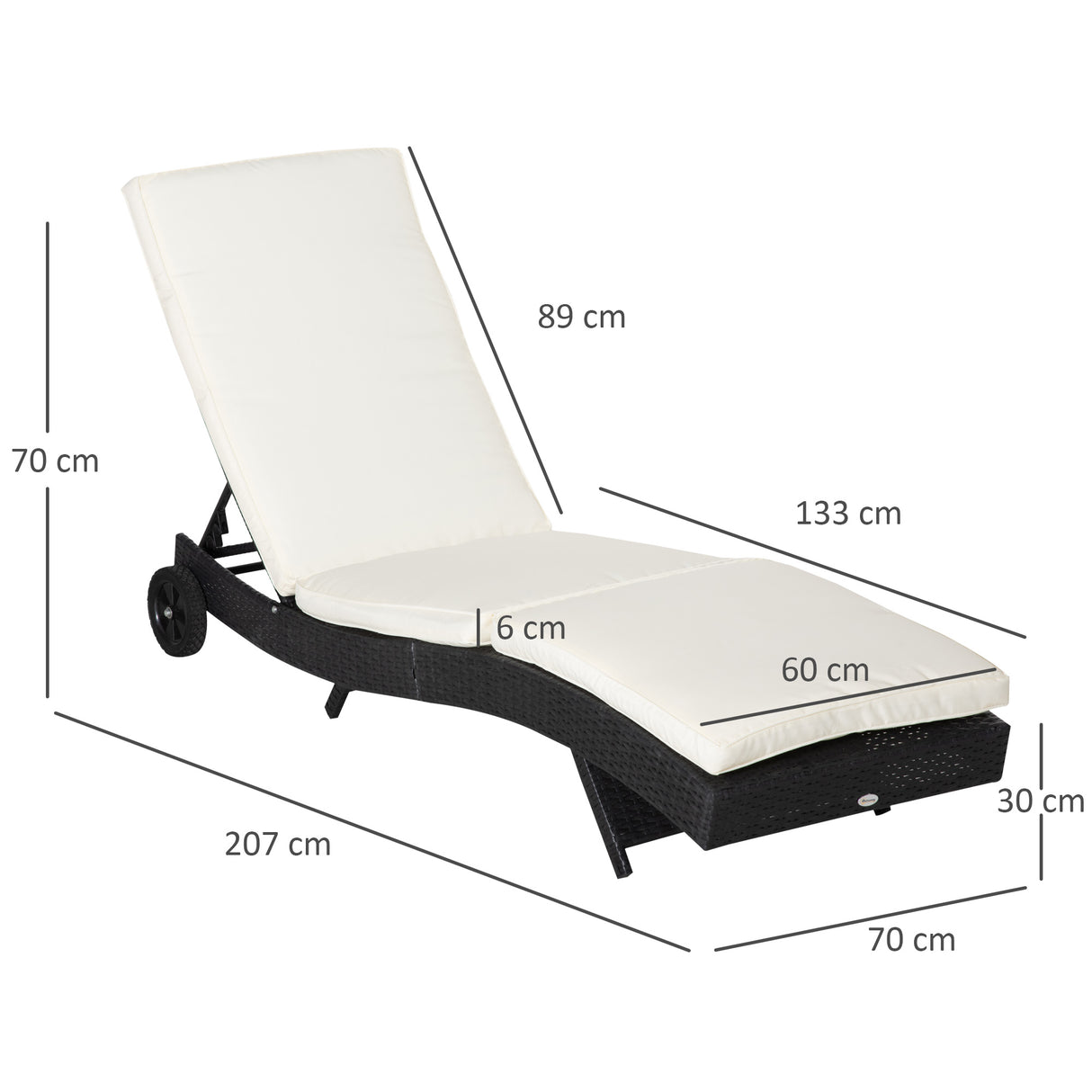 easycomfort easycomfort sdraio da giardino in rattan pe con schienale regolabile e cuscino 207x70x70cm nero