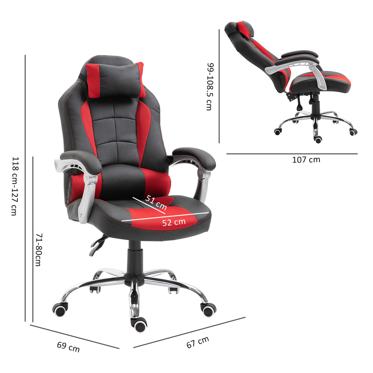 easycomfort easycomfort sedia da gaming reclinabile con supporto lombare e poggiatesta in pelle pu rosso e nero