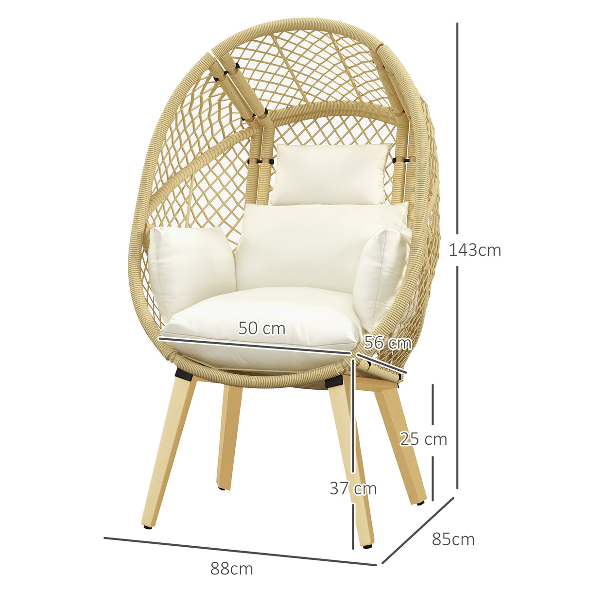easycomfort easycomfort sedia da giardino a uovo in rattan pe e acciaio con seduta imbottita e poggiatesta 88x85x143 cm