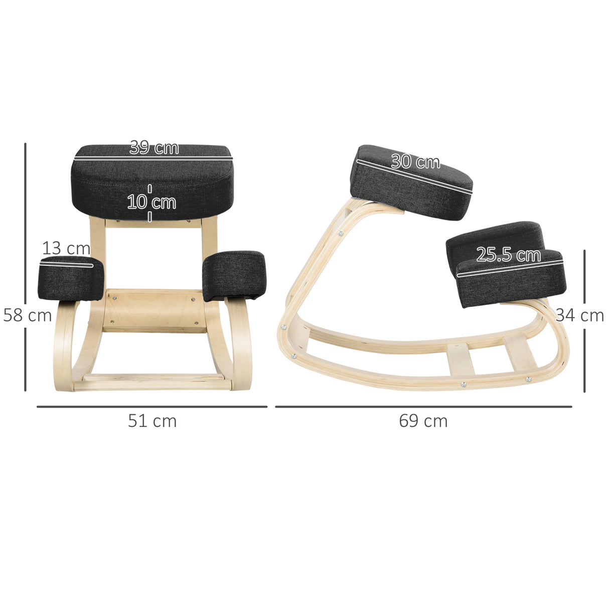 easycomfort easycomfort sedia ergonomica con inginocchiatoio in legno di betulla e cuscino 51x69x58cm nero