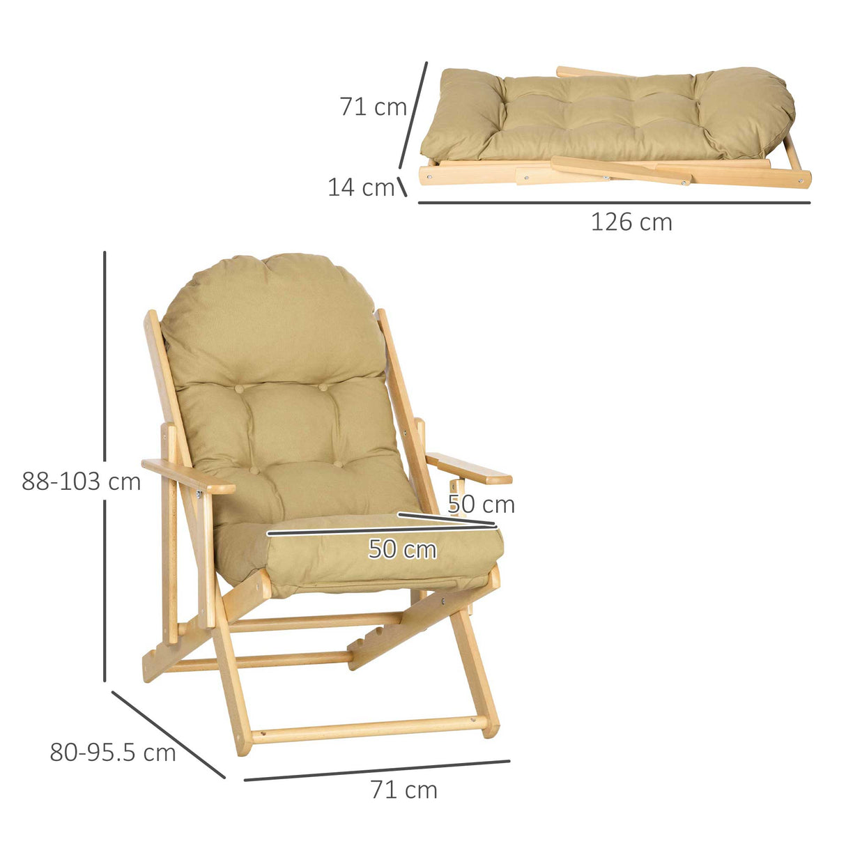 easycomfort easycomfort sedia per soggiorno pieghevole con braccioli e cuscino in legno di faggio e tessuto 71x89x96 cm marrone