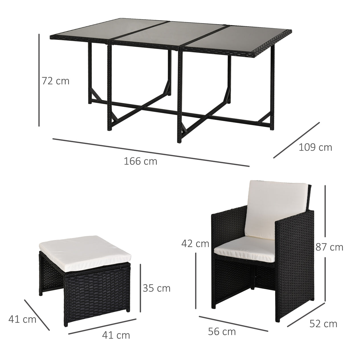 easycomfort easycomfort set 11 pz mobili da giardino in rattan da esterno con tavolo in vetro temperato e cuscini set da pranzo nero