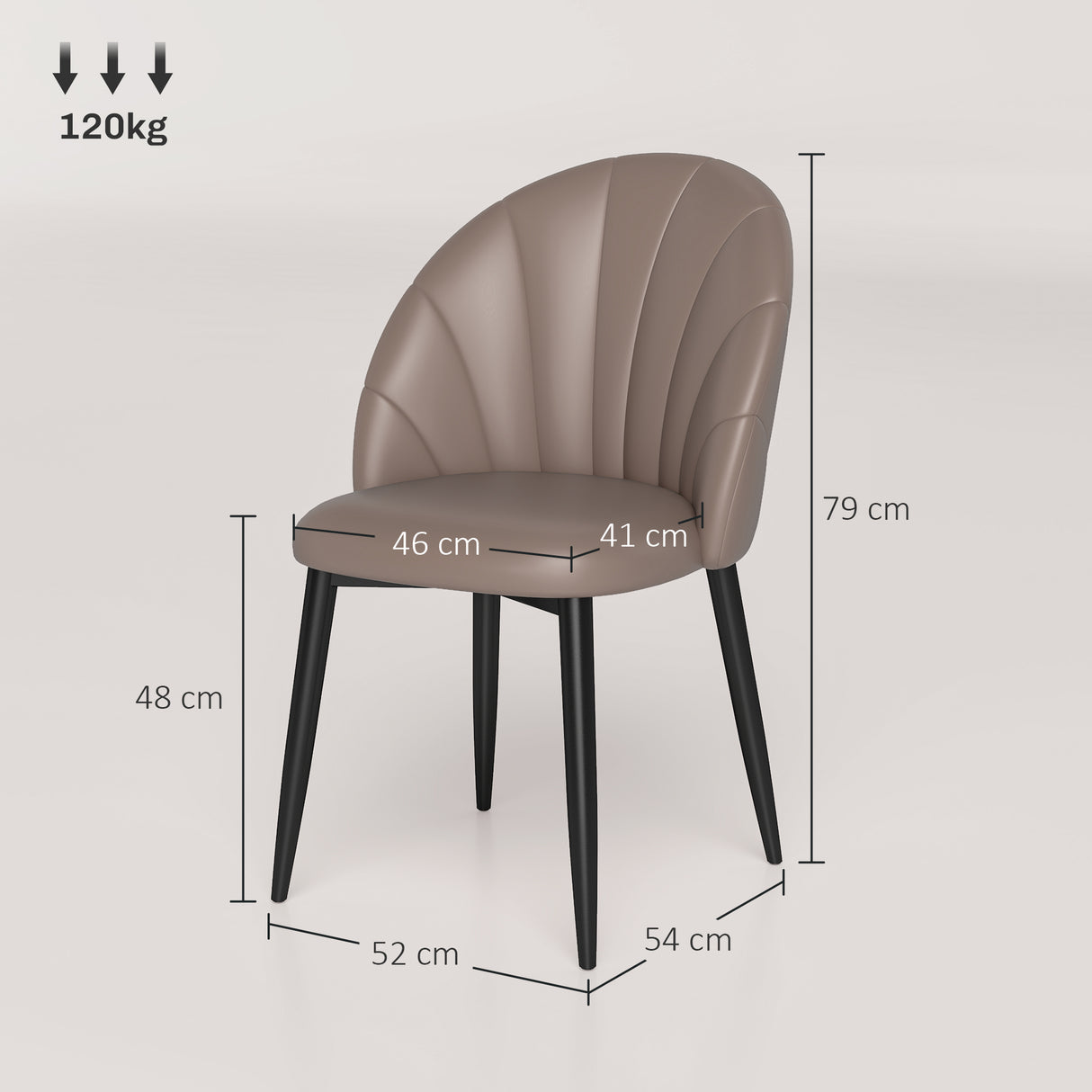 easycomfort easycomfort set 2 sedie da pranzo in pelle pu con gambe in metallo e schienale a conchiglia marrone