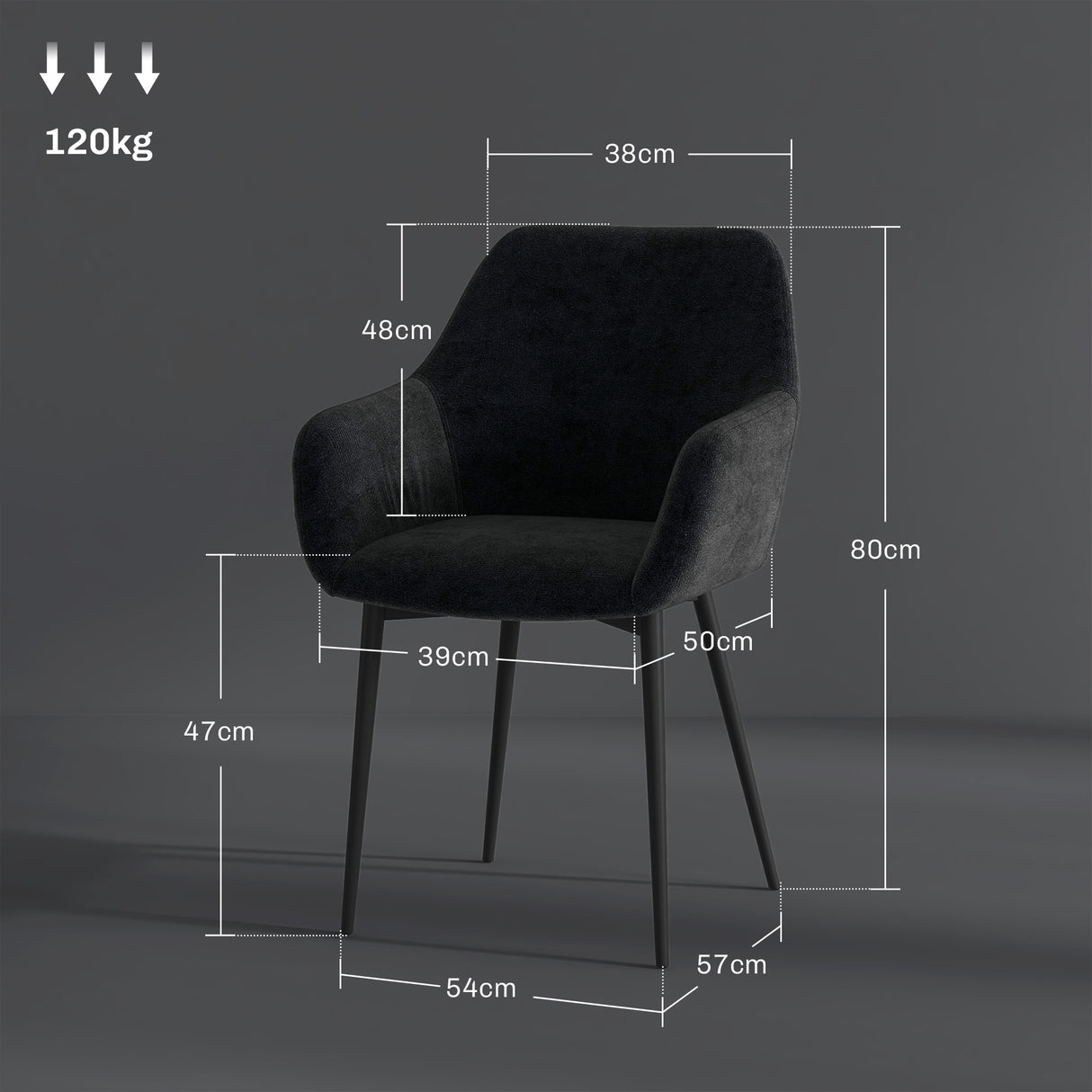easycomfort easycomfort set 2 sedie per sala da pranzo moderne con braccioli seduta imbottita e gambe in acciaio 54x57x80cm nero