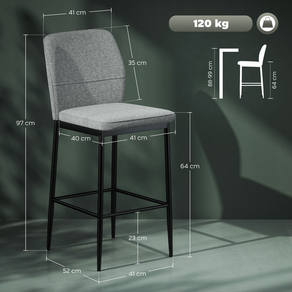 easycomfort easycomfort set 2 sgabelli bar in velluto moderni con poggiapiedi e schienale 41x52x97 cm grigio