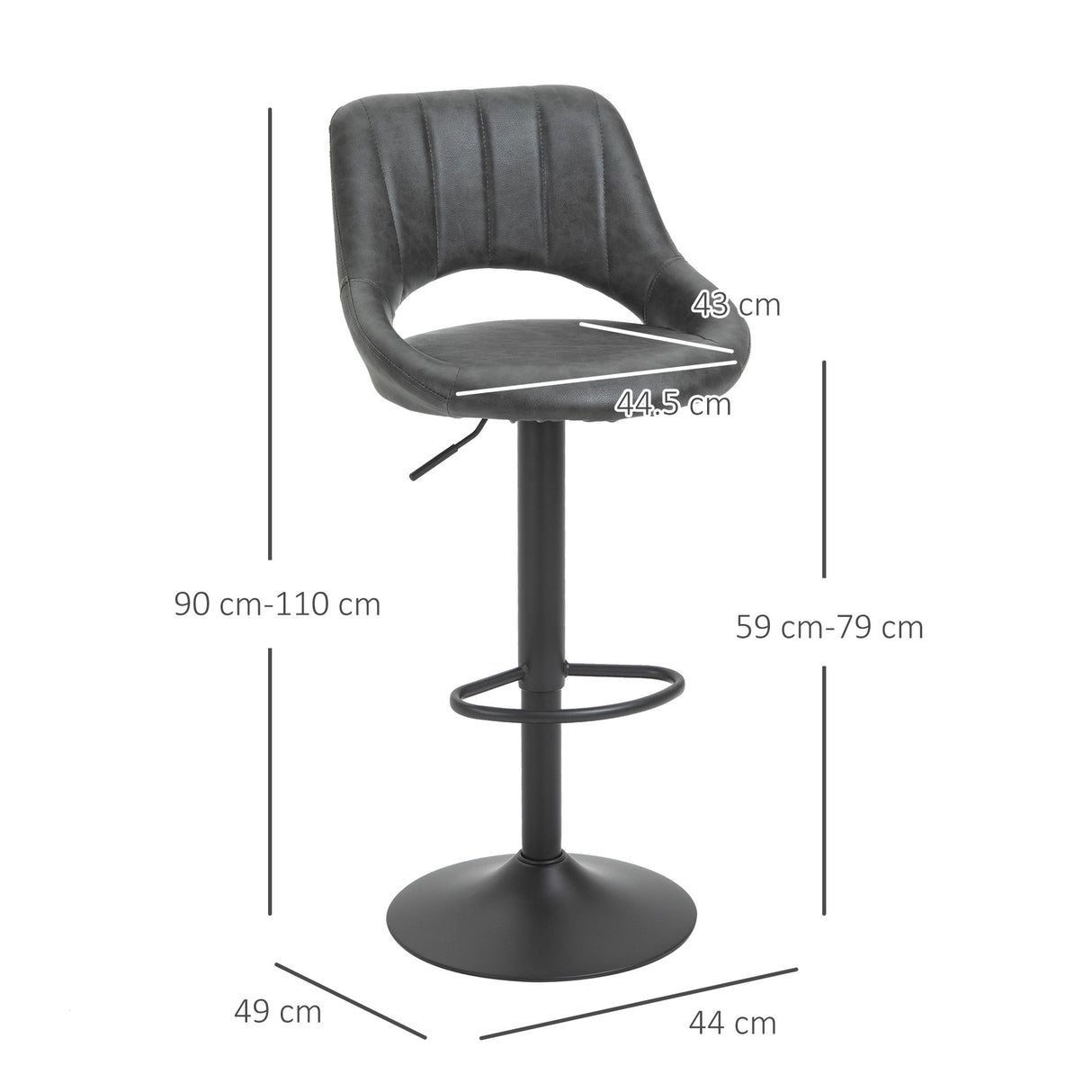 easycomfort easycomfort set 2 sgabelli da bar girevoli con schienale e poggiapiedi sgabelli alti moderni con altezza regolabile base in metallo seduta finta pelle grigia 44x49x90 110cm