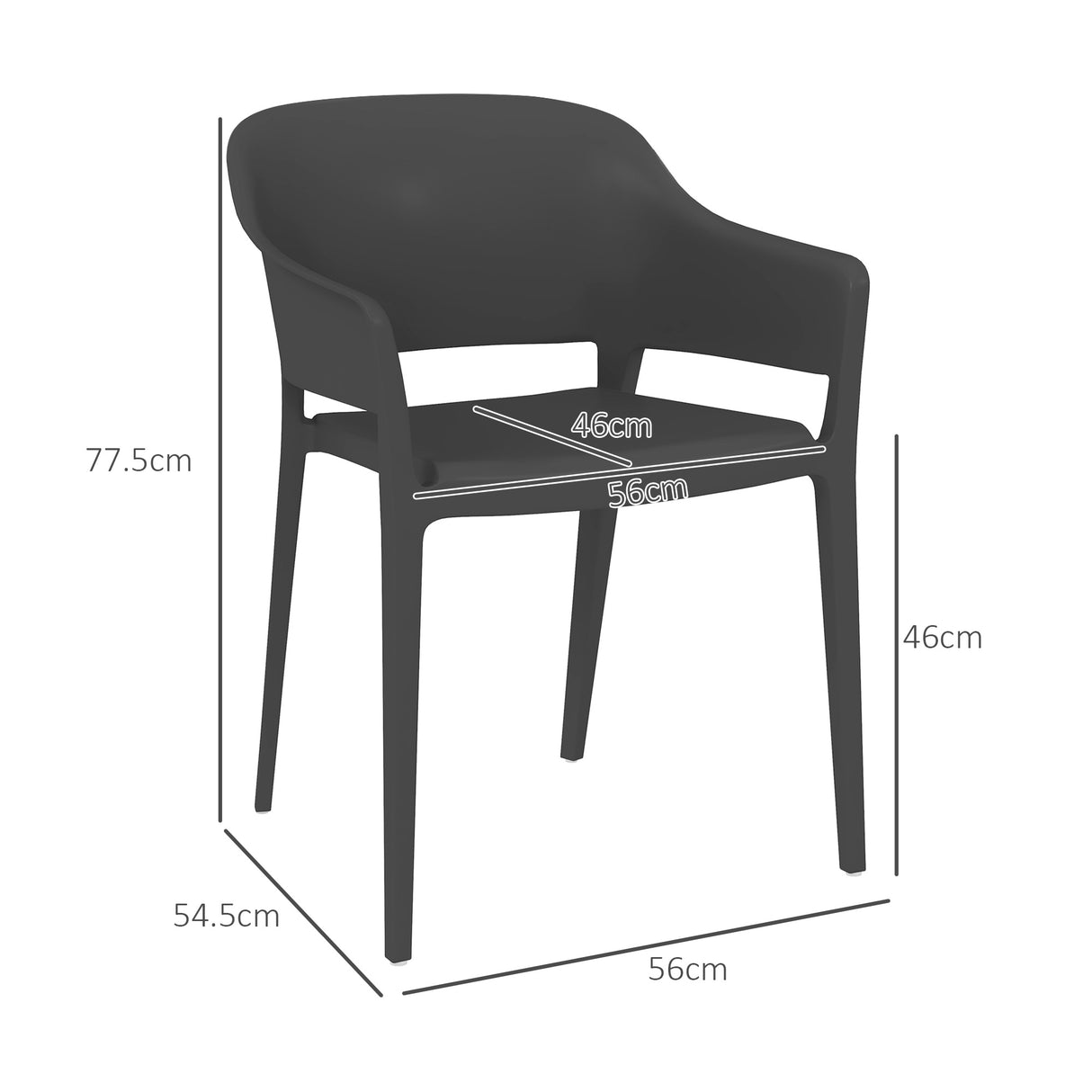 easycomfort easycomfort set 4 sedie da giardino in plastica impilabili con braccioli e schienale alto in pp nero