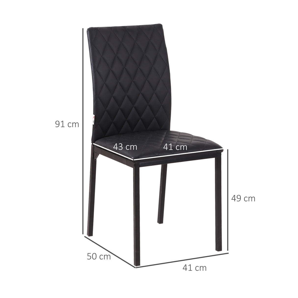 easycomfort easycomfort set 4 sedie da pranzo in finta pelle con cuciture a rombi e gambe in metallo nero