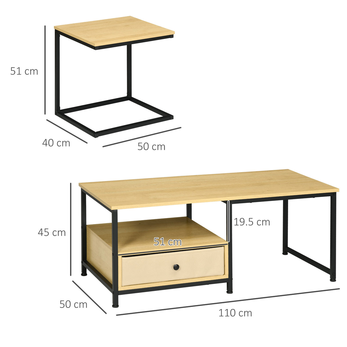immagine-3-easycomfort-easycomfort-set-da-2-pezzi-con-tavolino-da-caffe-e-tavolino-laterale-a-c-in-acciaio-e-truciolato-color-legno