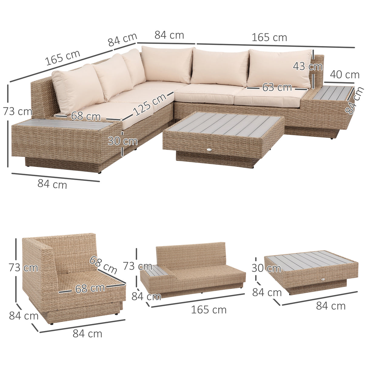 easycomfort easycomfort set da giardino 4 pezzi in rattan divano angolare con cuscini e tavolini nero e marrone chiaro