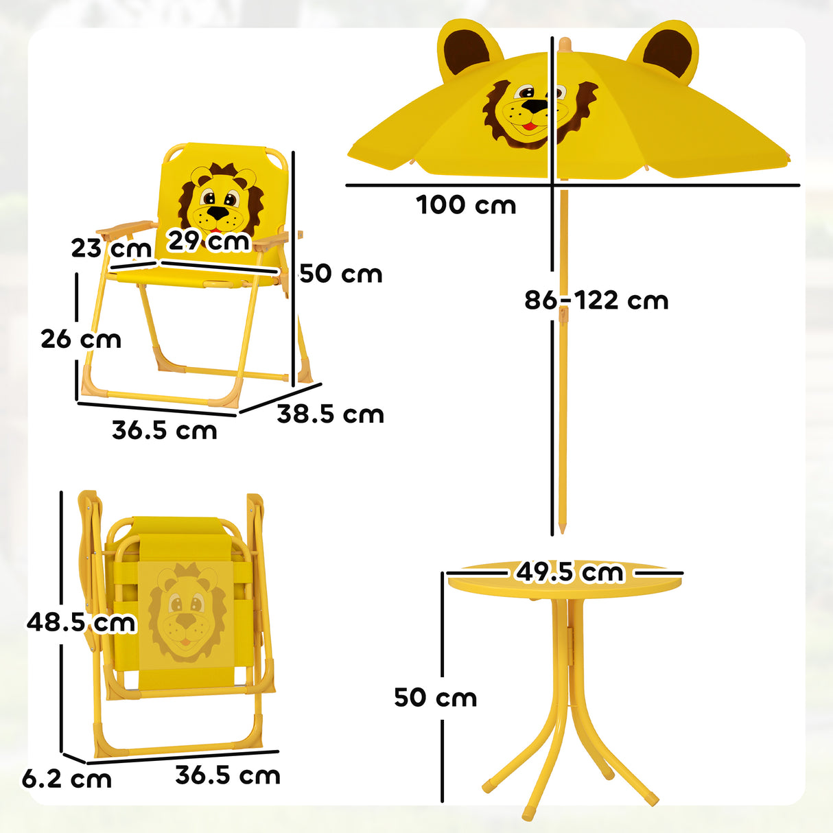 easycomfort easycomfort set da giardino per bambini 2 5 anni con tavolino rotondo 2 sedie pieghevoli e un ombrellone giallo