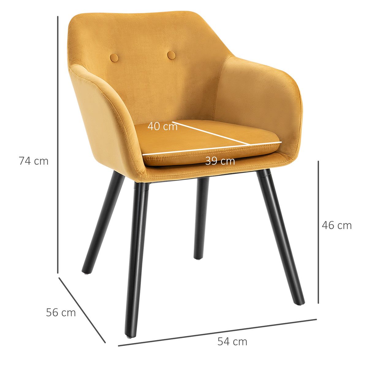 easycomfort easycomfort set di 2 sedie per sala da pranzo con braccioli imbottite e in velluto 54x56x74cm giallo