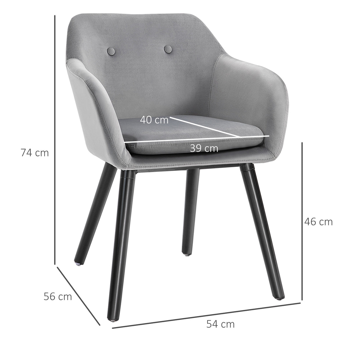 easycomfort easycomfort set di 2 sedie per sala da pranzo con braccioli imbottite e in velluto 54x56x74cm grigio