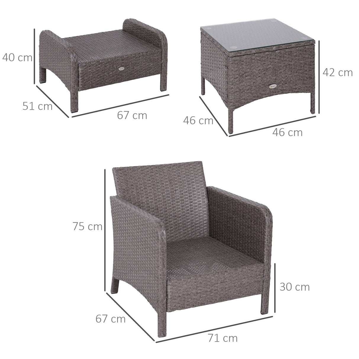 easycomfort easycomfort set mobili da giardino 2 poltrone 2 poggiapiedi 1 tavolino in vetro temperato rattan grigio