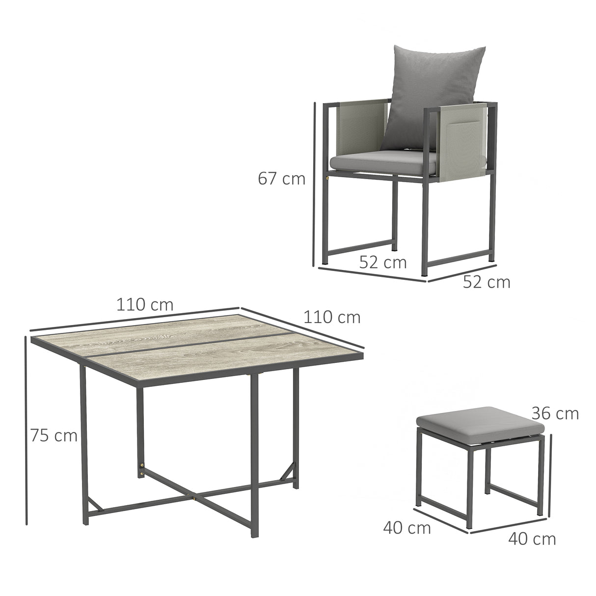 easycomfort easycomfort set mobili da giardino con tavolo da pranzo 4 sedie da esterno e 4 sgabelli poggiapiedi grigio