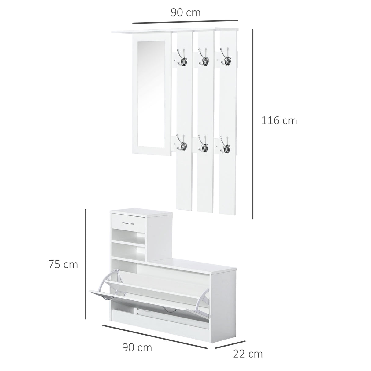 easycomfort easycomfort set mobili ingresso moderno con scarpiera e specchio appendiabiti da ingresso con 6 ganci 2 ripiani regolabili e cassetti in legno per corridoio 90x24x177 cm bianco ean 8054111846370