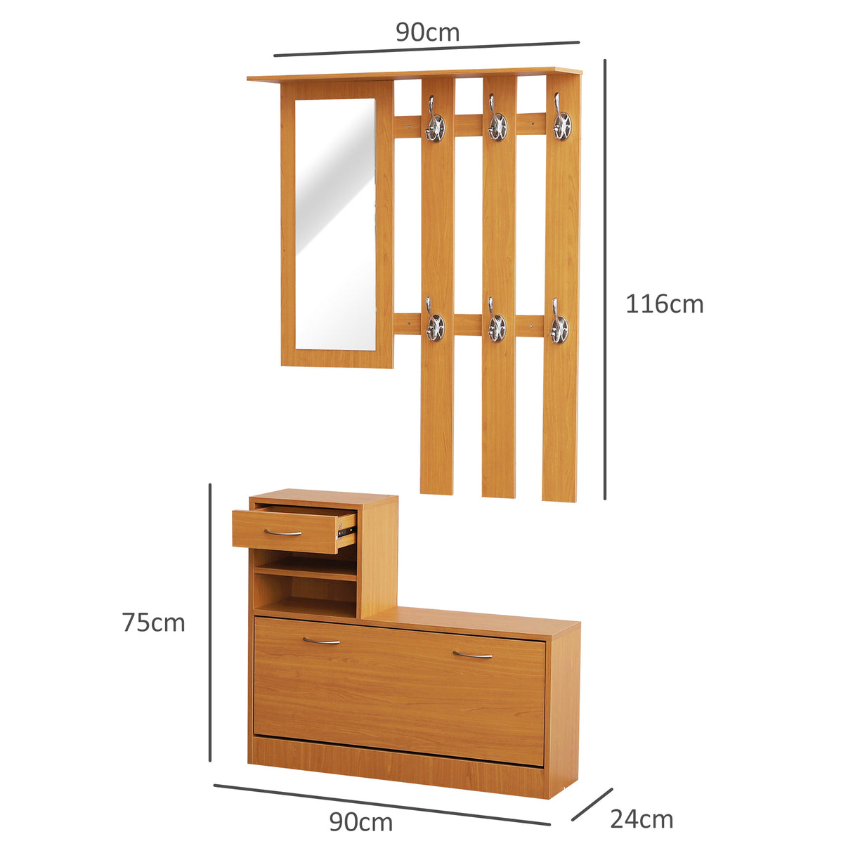 easycomfort easycomfort set mobili ingresso moderno con scarpiera e specchio appendiabiti da ingresso con 6 ganci 2 ripiani regolabili e cassetti in legno per corridoio 90x24x177 cm legno ean 8054144130729
