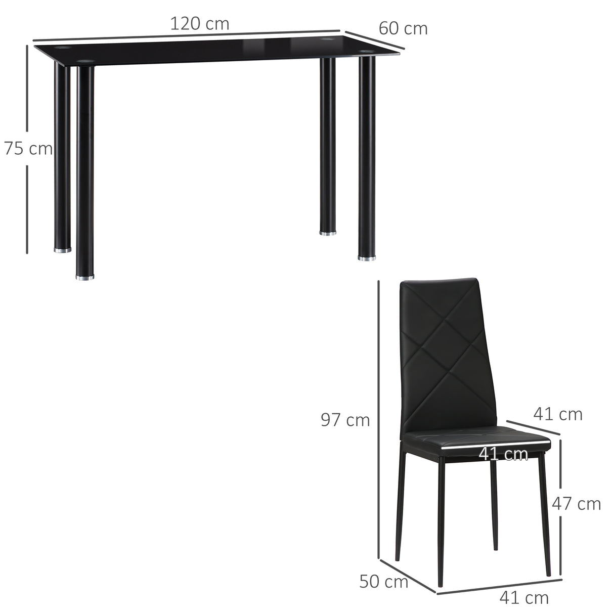 easycomfort easycomfort set tavolo da pranzo con 4 sedie piano in vetro e sedie imbottite in finta pelle nero