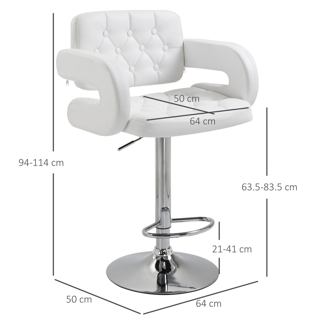 easycomfort easycomfort sgabello da bar alto con schienale e braccioli sgabello da cucina moderno girevole con altezza regolabile e poggiapiedi in finta pelle 61x50x94 114cm bianco ean 8054144130910