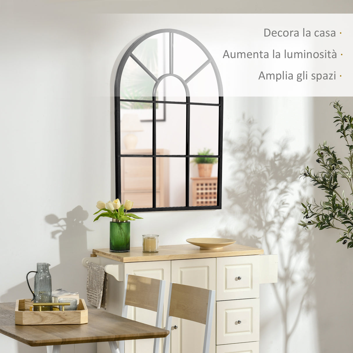 easycomfort easycomfort specchio moderno a parete e a forma di arco 91x60 cm per camera da letto e soggiorno in metallo nero e vetro