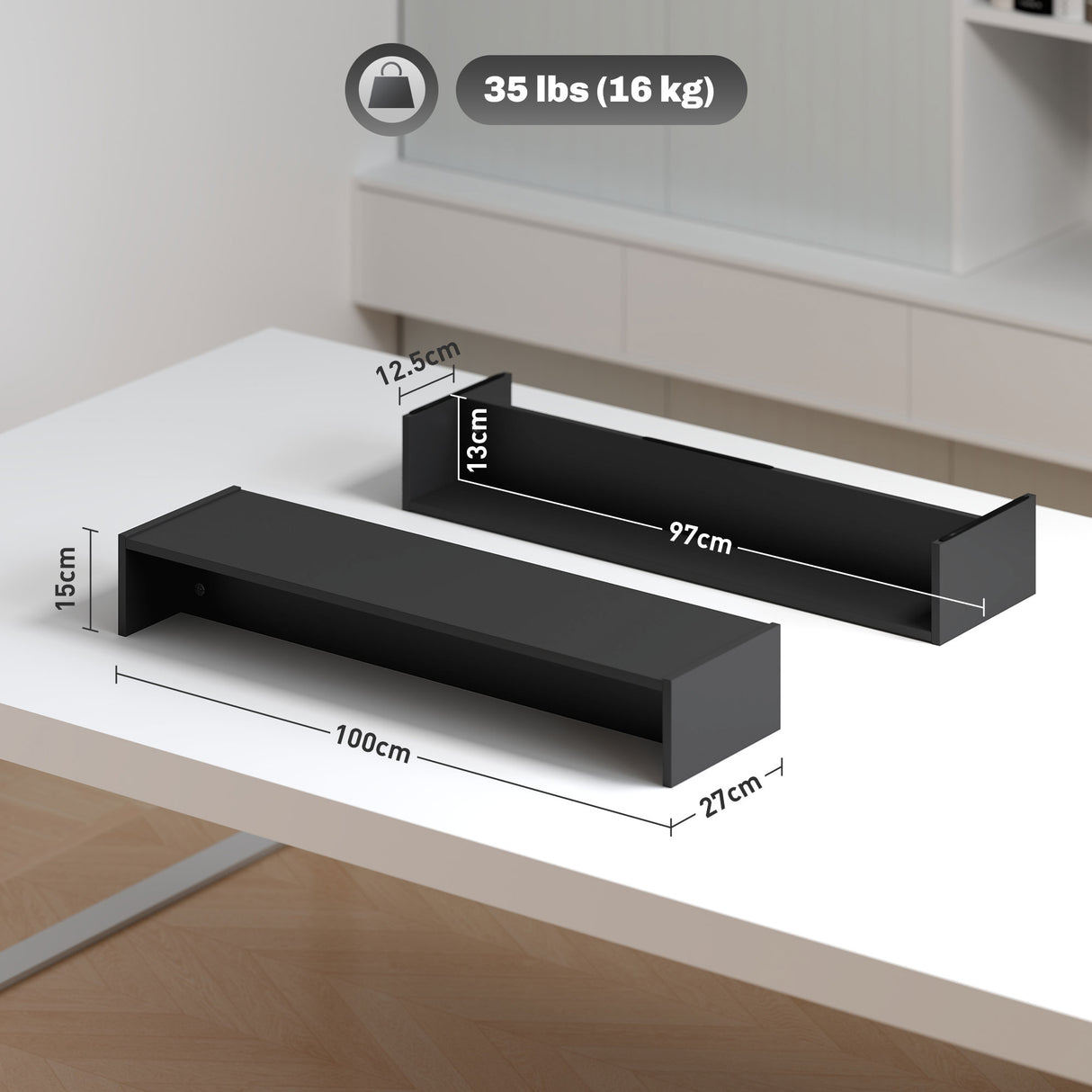 easycomfort easycomfort supporto per monitor con 2 vani contenitore in legno 100x27x15 cm nero