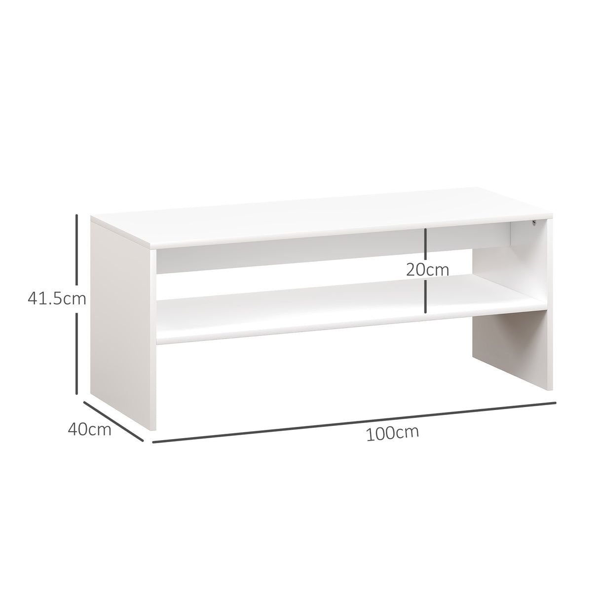 easycomfort easycomfort tavolino da caffe moderno in legno a 2 livelli con ripiano aperto 100x40x41 5 cm bianco
