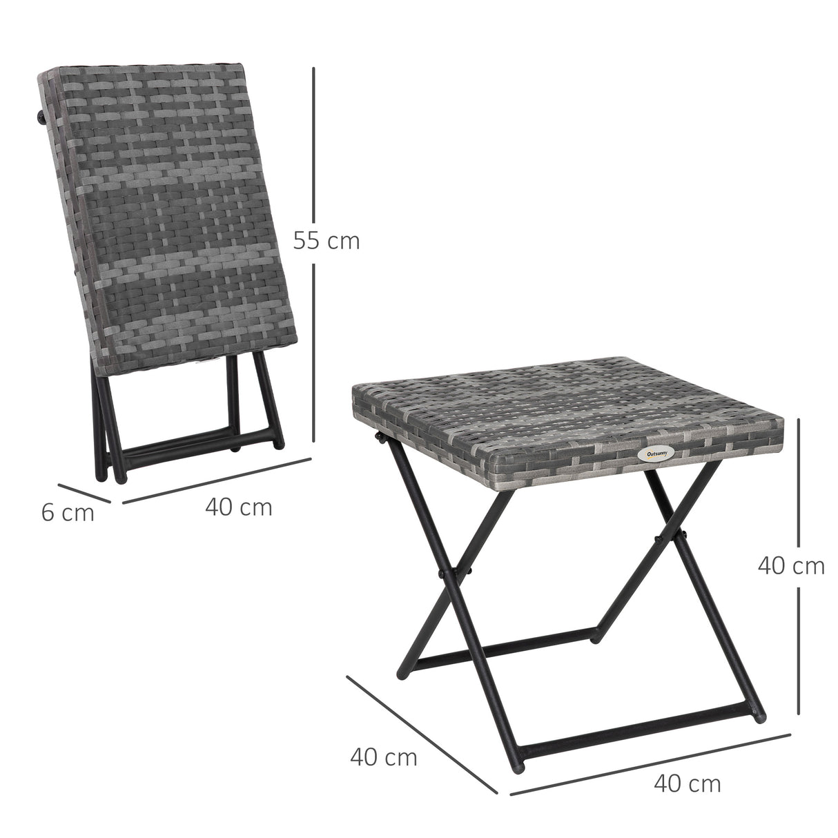 easycomfort easycomfort tavolino da giardino pieghevole salvaspazio in rattan sintetico e acciaio 40x40x40cm grigio