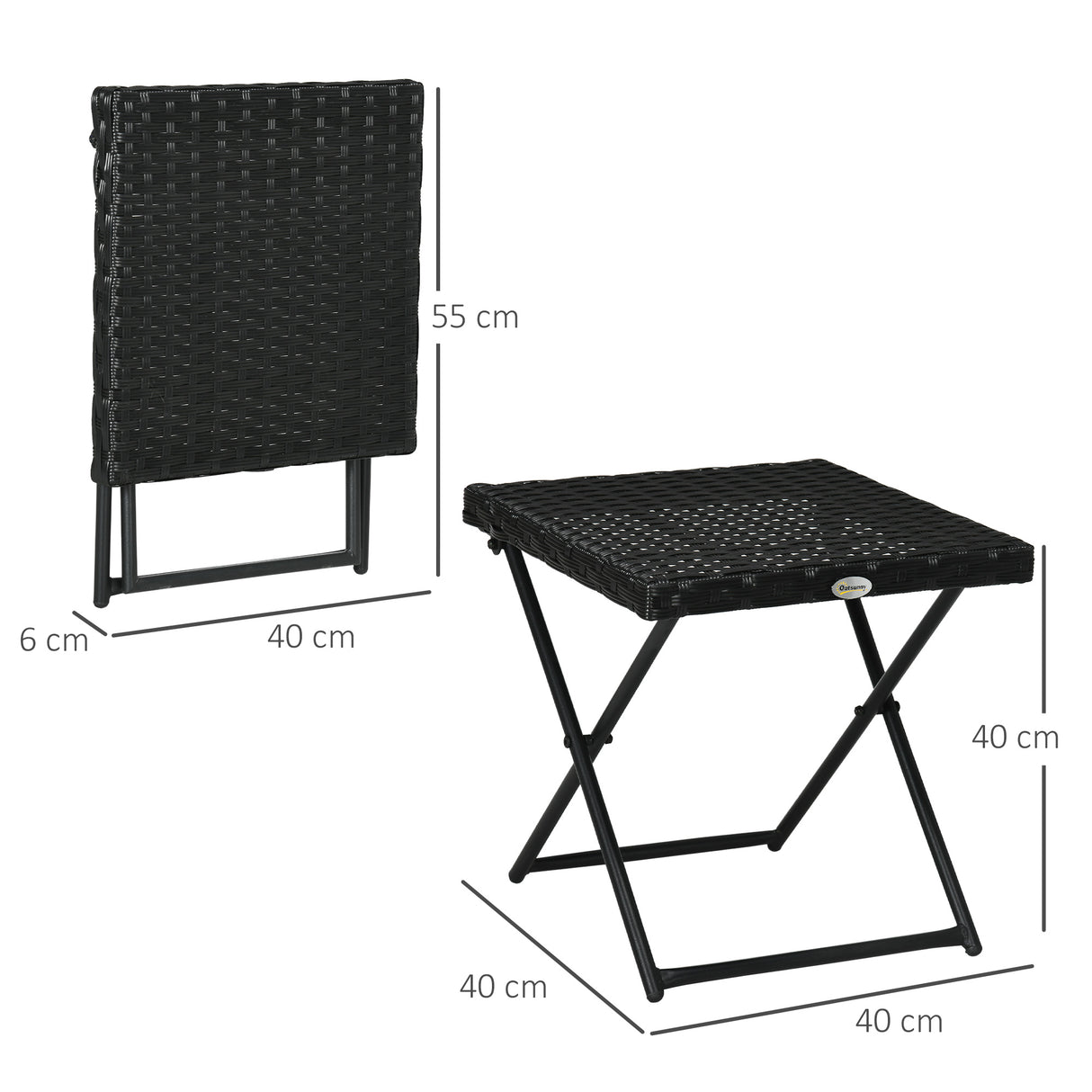 easycomfort easycomfort tavolino da giardino pieghevole salvaspazio in rattan sintetico e acciaio 40x40x40cm nero
