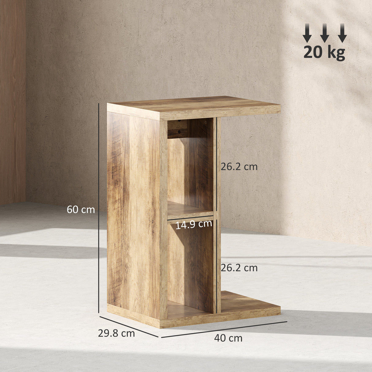 easycomfort easycomfort tavolino da salotto a c con 3 ripiani e 2 scomparti aperti salvaspazio 40x30x60 cm marrone