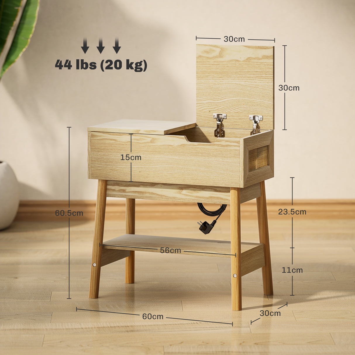 easycomfort easycomfort tavolino da salotto in stile boho con ripiano a scomparsa e ripiano aperto in mdf 30x60x60 5 cm color legno