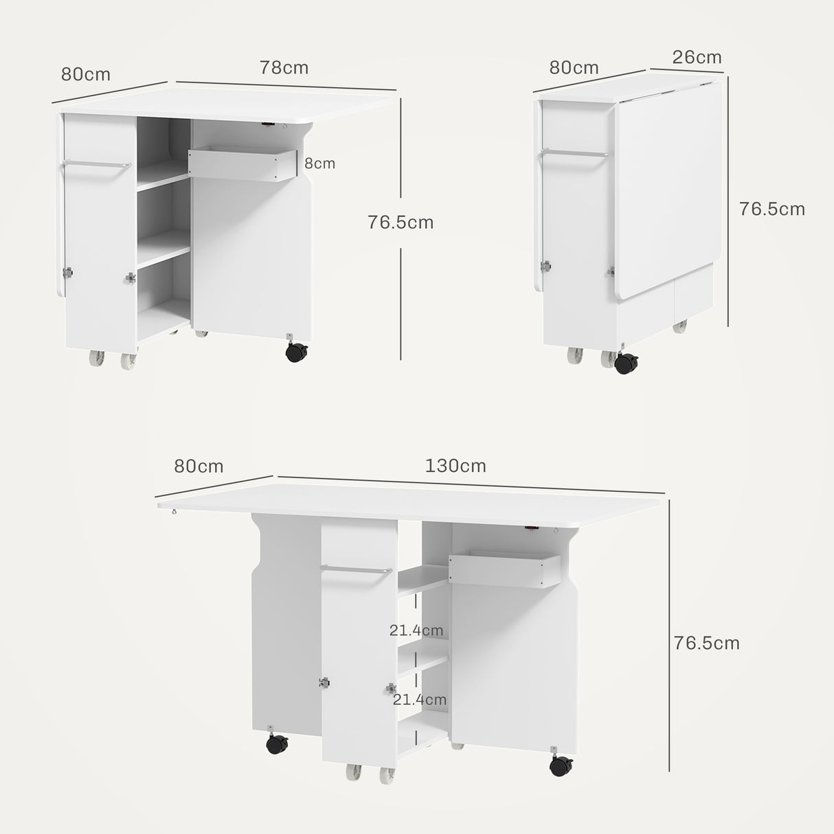 easycomfort easycomfort tavolo a ribalta pieghevole con ripiani a 3 livelli box e rotelle in mdf 130x80x76 5 cm bianco