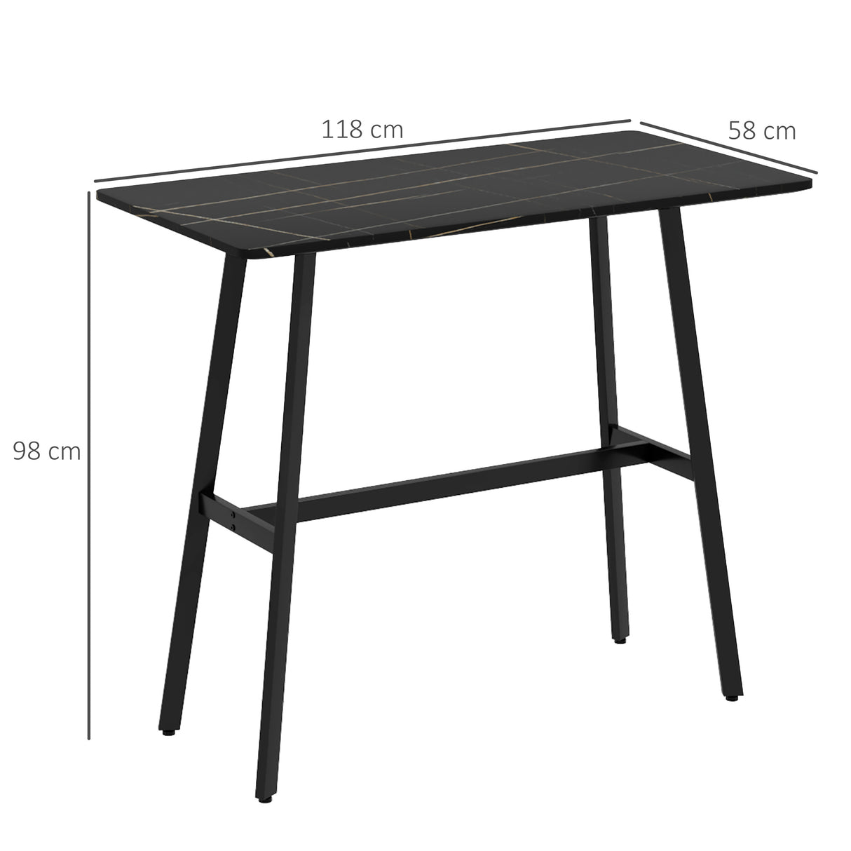 easycomfort easycomfort tavolo da bar rettangolare per 4 persone in mdf e metallo 118x58x98 cm nero