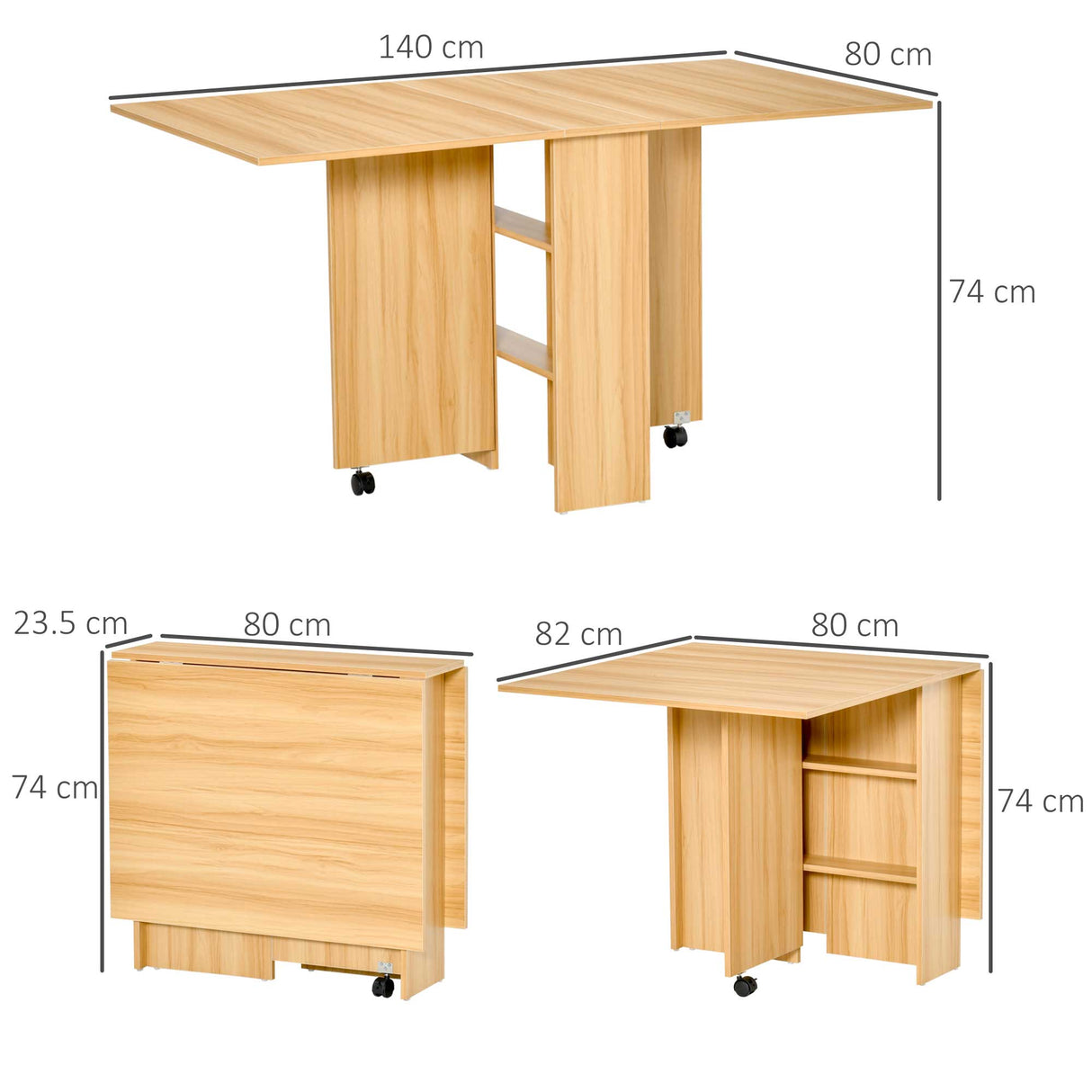 easycomfort easycomfort tavolo da pranzo pieghevole tavolo a ribalta per 4 6 persone tavolo da cucina salvaspazio moderno con 2 ripiani e 2 ruote in legno 140x80x74 cm color legno ean 8054111844710