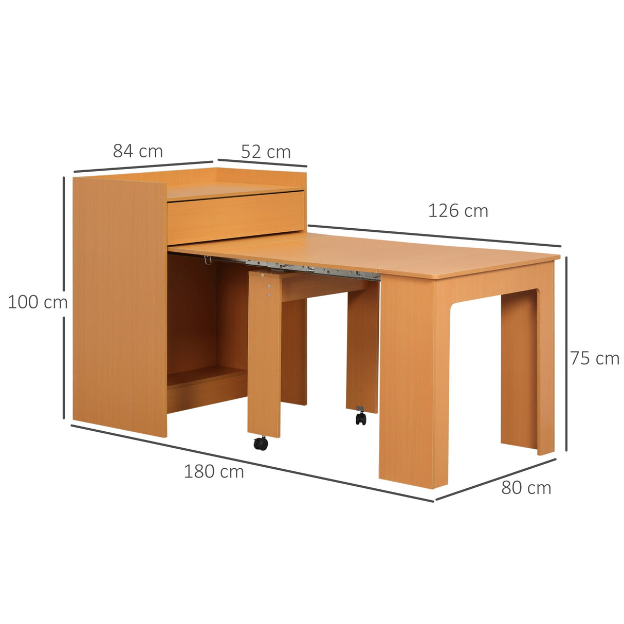 easycomfort easycomfort tavolo pieghevole da pranzo max 5 persone in truciolato e acciaio 84x180x100 cm color legno
