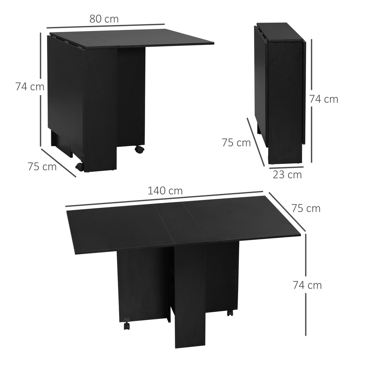 easycomfort easycomfort tavolo pieghevole in legno per 4 6 persone con ruote 75x140x74cm nero
