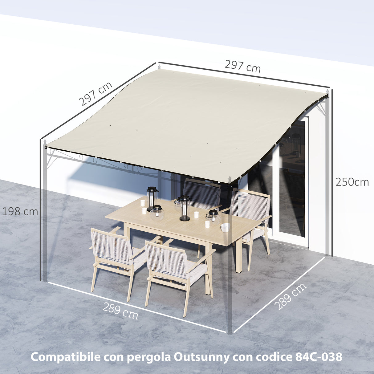 easycomfort easycomfort telo copertura per gazebo pergola 3x3 m in poliestere con 16 fori di drenaggio 297x297 cm beige
