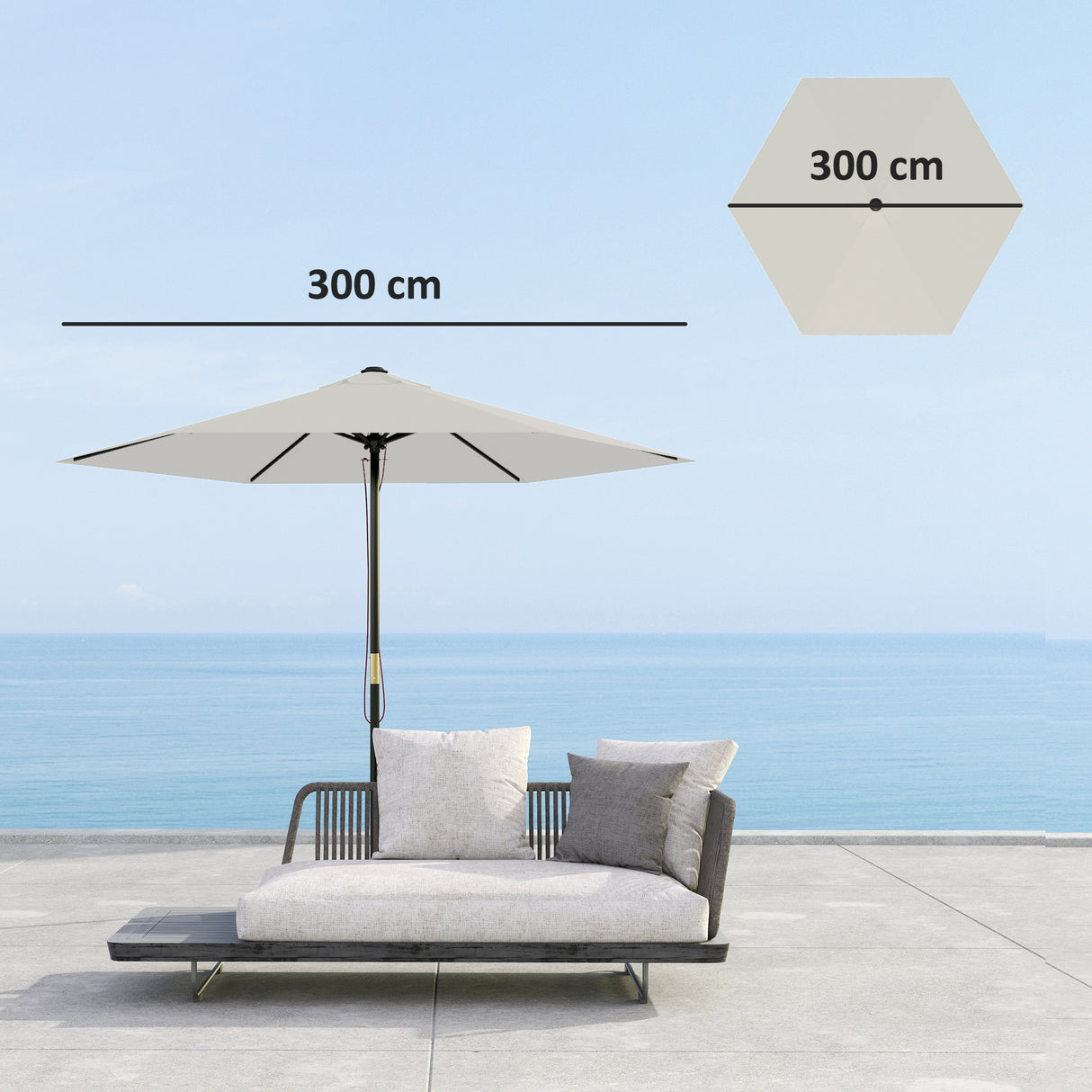 easycomfort easycomfort telo di ricambio per ombrellone 3 m con prese daria per telai in legno e acciaio crema