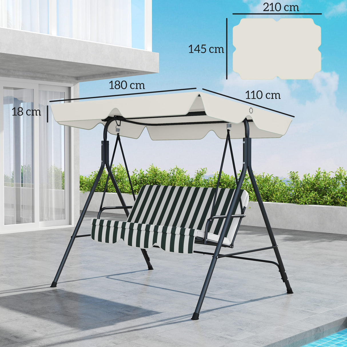easycomfort easycomfort tetto di ricambio per dondolo 3 posti impermeabile in tessuto oxford bianco crema 210x145 cm