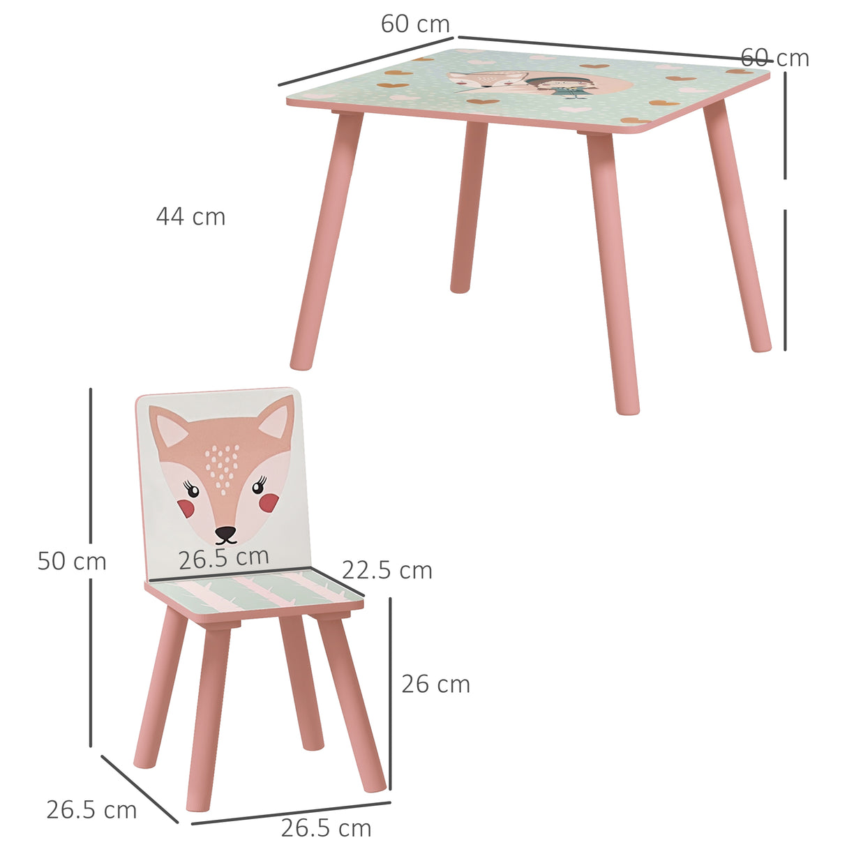 easycomfort easycomfortzonekiz set tavolo e sedie 3 pezzi per bambini 3 8 anni in mdf e legno di pino con disegni di animali rosa