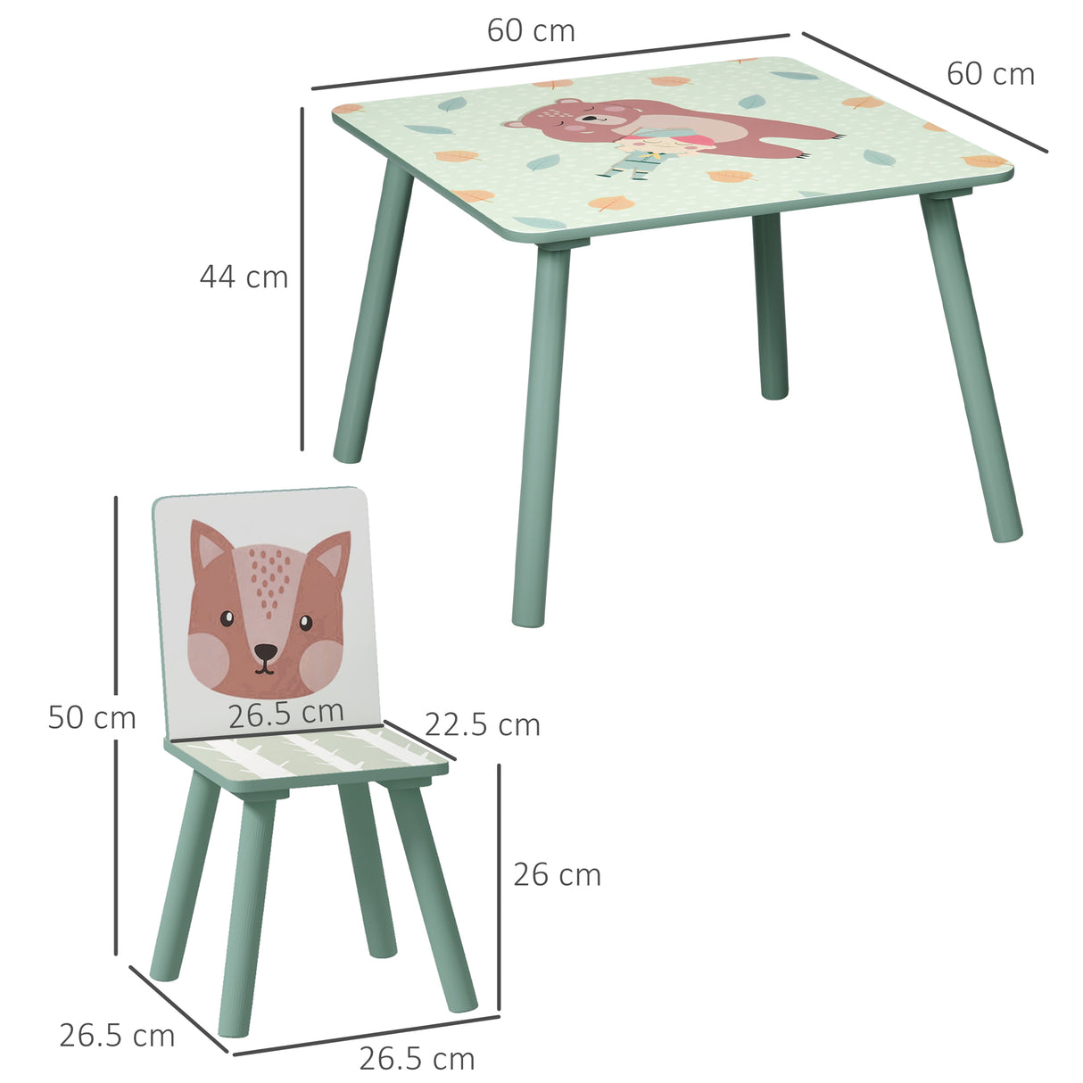 easycomfort easycomfortzonekiz set tavolo e sedie 3 pezzi per bambini 3 8 anni in mdf e legno di pino verde