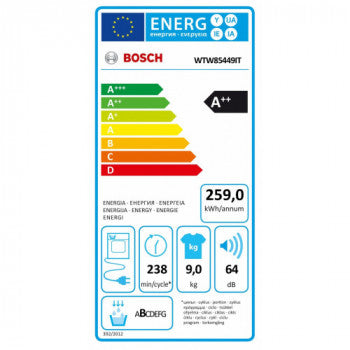 asciugatrice a pompa di calore bosch 9 kg wtw85449it con condensatore autopulente a84 2xl59 8xp59 9 classe a++