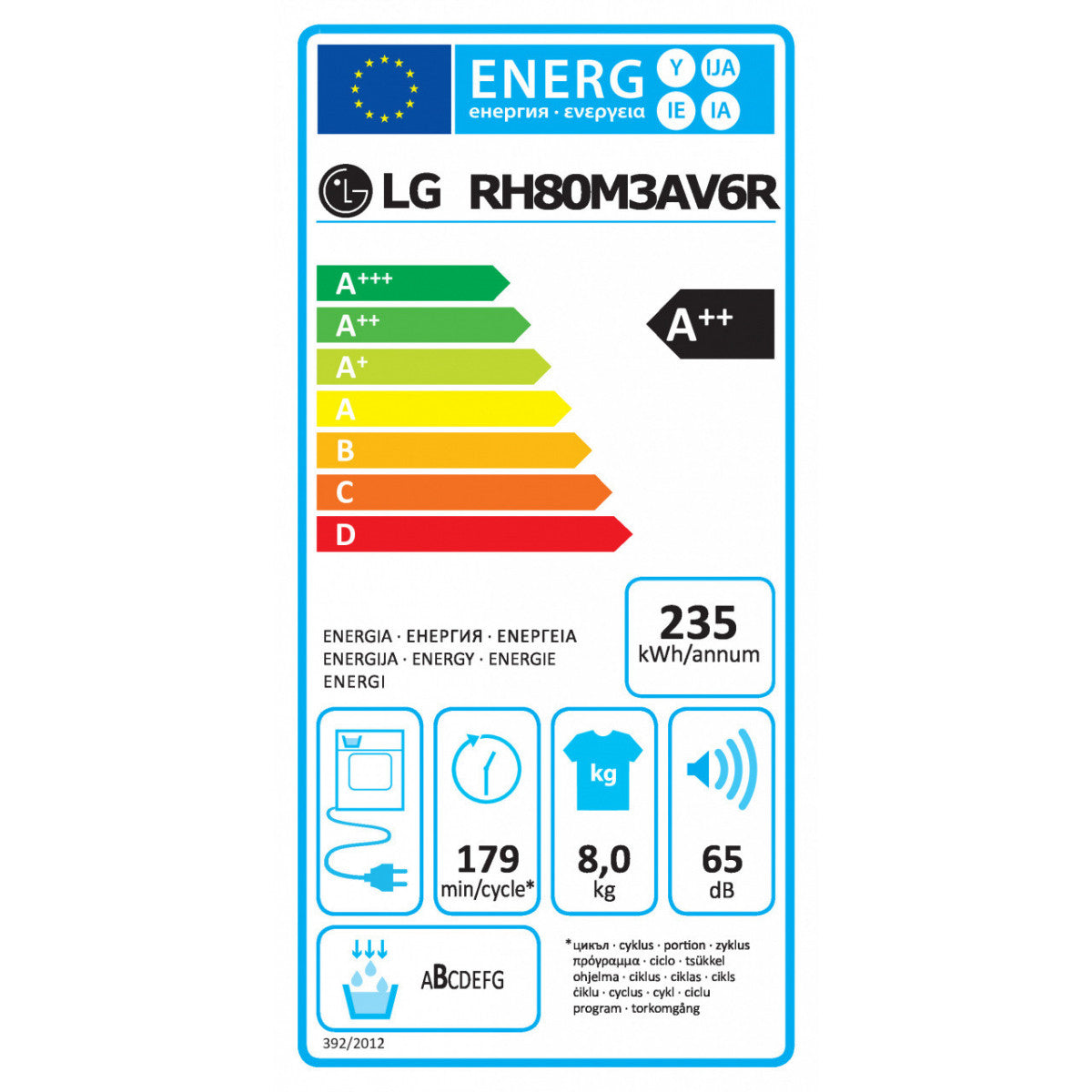 asciugatrice a pompa di calore lg rh80m3av6r 8kg eco hybrid classe a85xl60xp61 a++