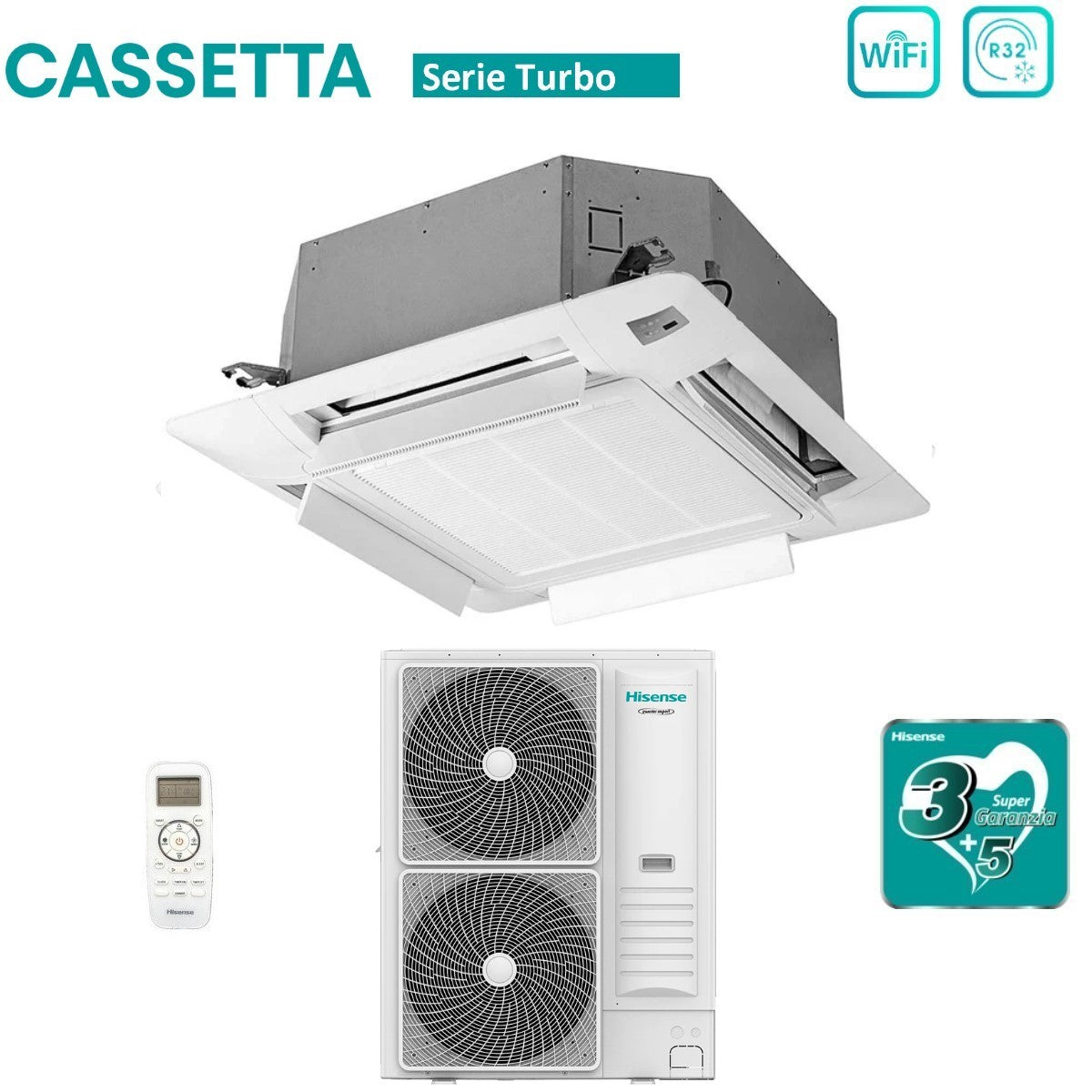 climatizzatore condizionatore hisense inverter a cassetta serie turbo 48000 btu auc140ur4rkc8 _ auw140u6rn8 r 32 wi fi optional con telecomando e pannello incluso