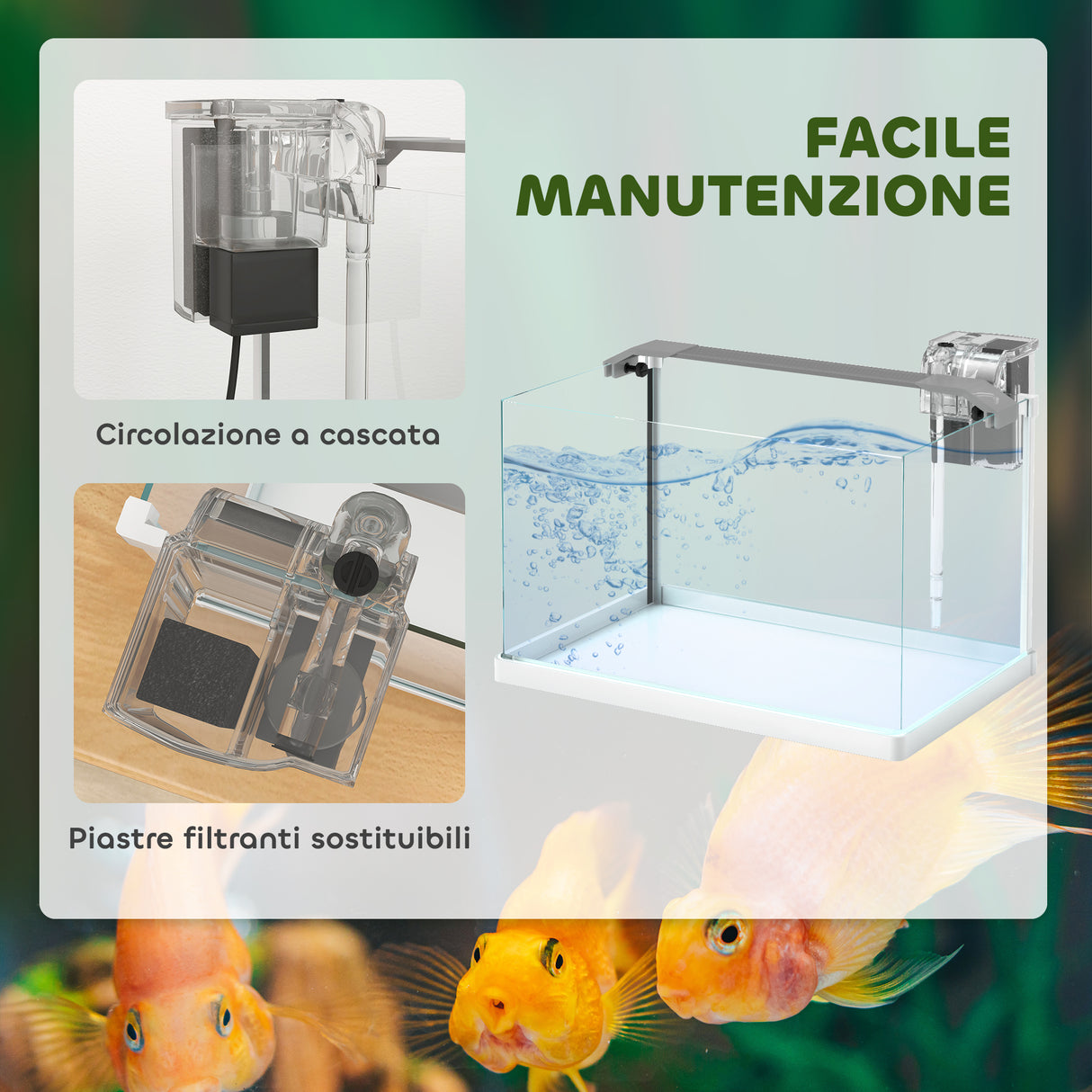 easycomfort easycomfort acquario in vetro con luci led da 20l filtro e pompa dacqua 38x26x27 cm bianco