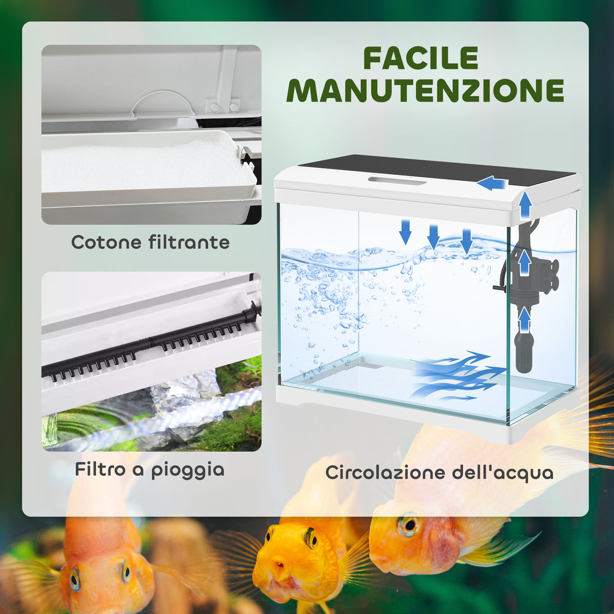 easycomfort easycomfort acquario per pesci rossi 17l con luci led pompa dacqua e sistema di filtraggio 35x21x31 cm bianco