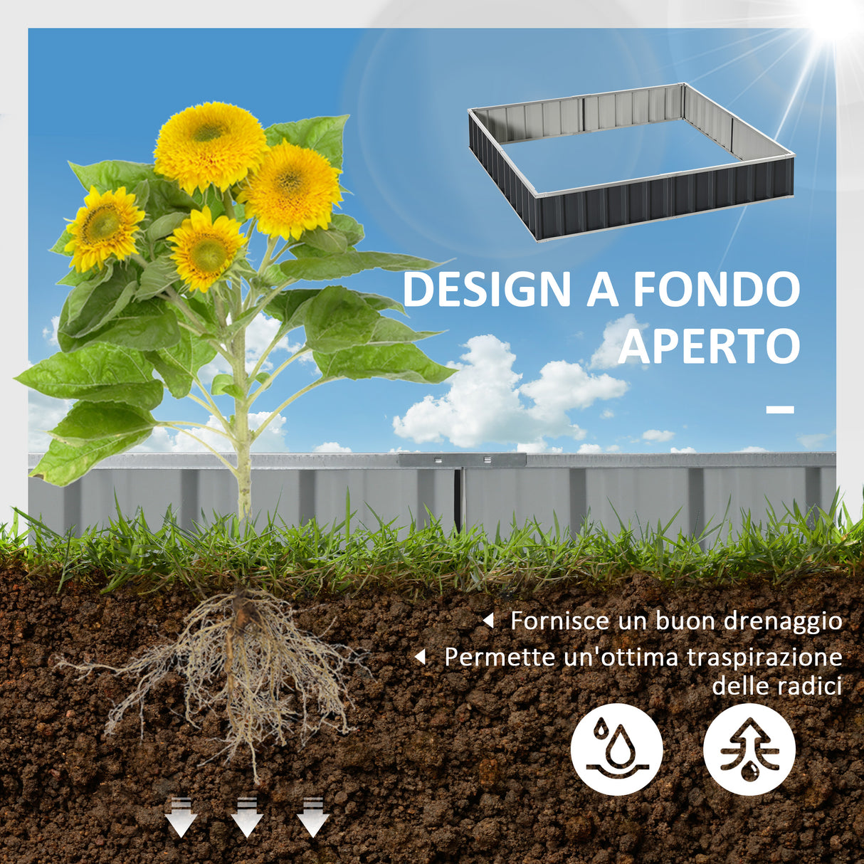 easycomfort easycomfort aiuola rialzata modulabile r senza fondo in acciaio zincato 258x90x30 cm grigio scuro