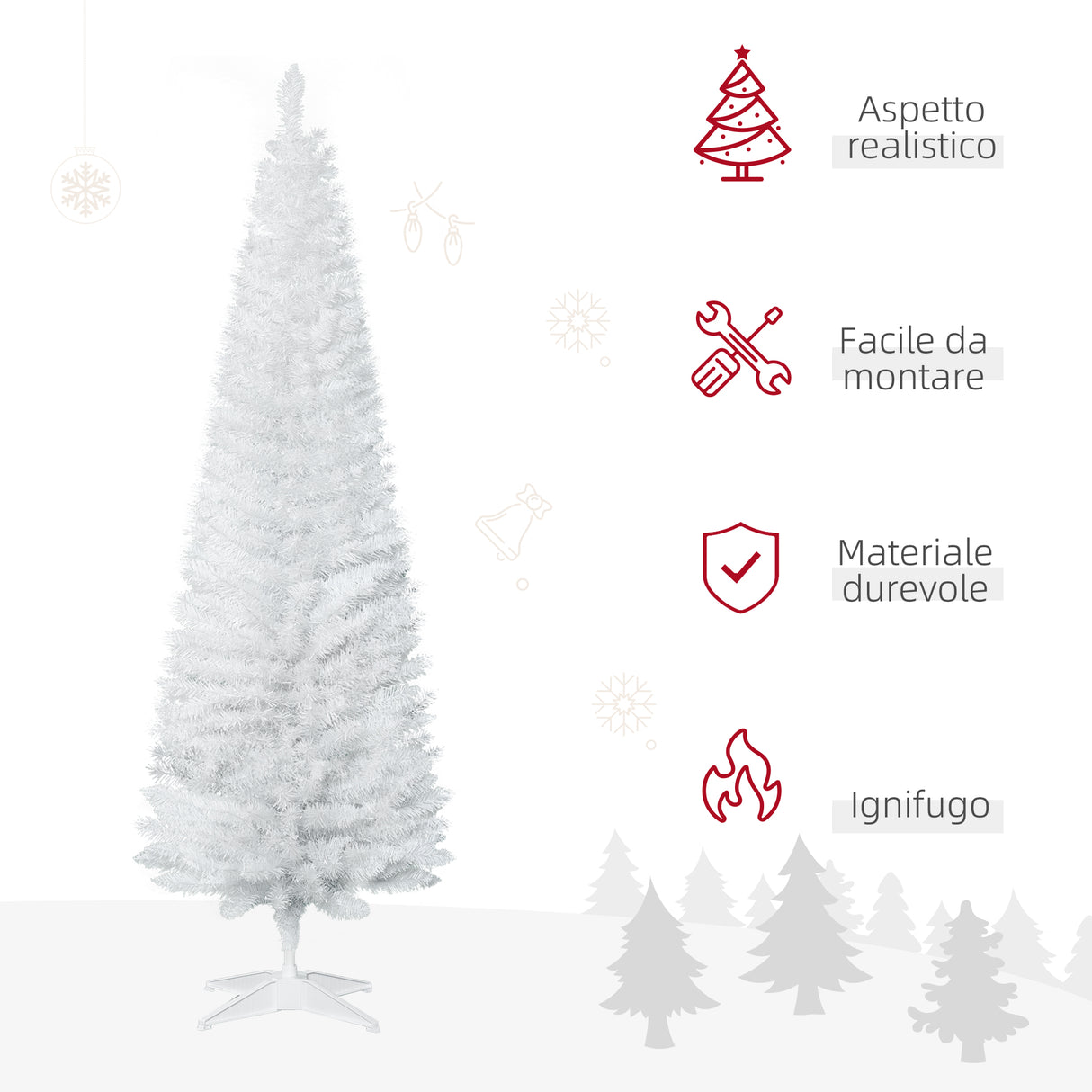 easycomfort easycomfort albero di natale artificiale 180 cm con rami realistici albero di natale alto e stretto con base in plastica bianco