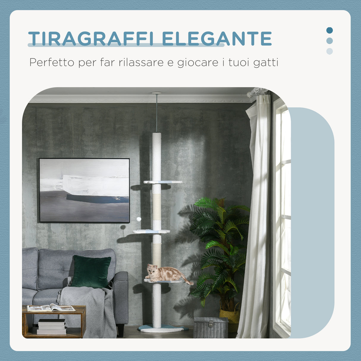 easycomfort easycomfort albero tiragraffi per gatti a soffitto con palo regolabile da 225 255 cm pallina e piattaforme bianco