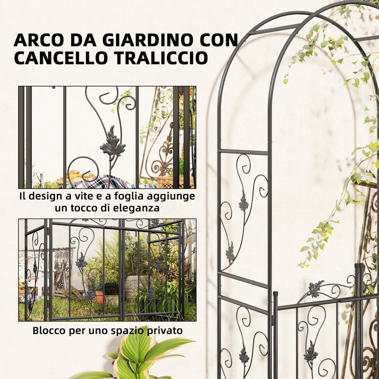 easycomfort easycomfort arco da giardino con cancello traliccio per piante rampicanti in metallo 2 2x1 m nero